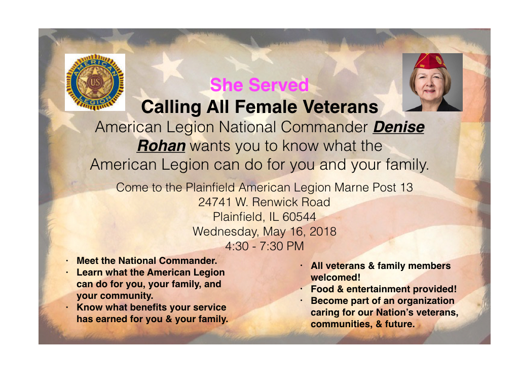 She Served - National Commander Visit @ Plainfield American Legion